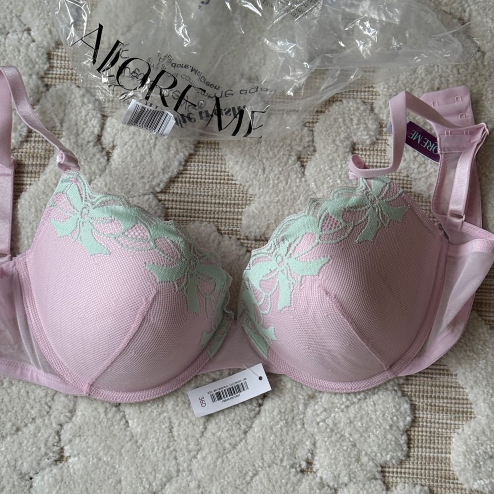 Women's Pink and Green Lace Bra